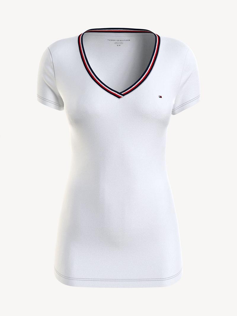 Női Tommy Hilfiger V-Neck Póló Fehér | HU 486XYU